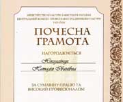 Почесна грамота, МKIMУ, 2006